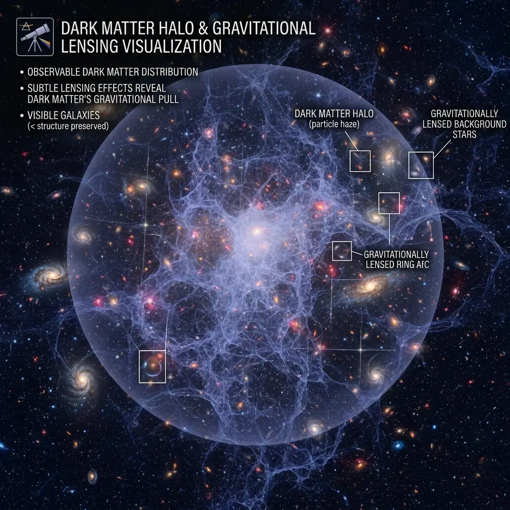 Map of dark matter halo showing observable distribution using gravitational lensing effects