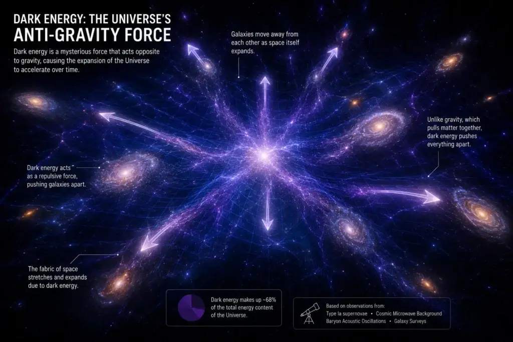डार्क एनर्जी ( Dark Energy )आकाशगंगाओं को दूर धकेलती हुई