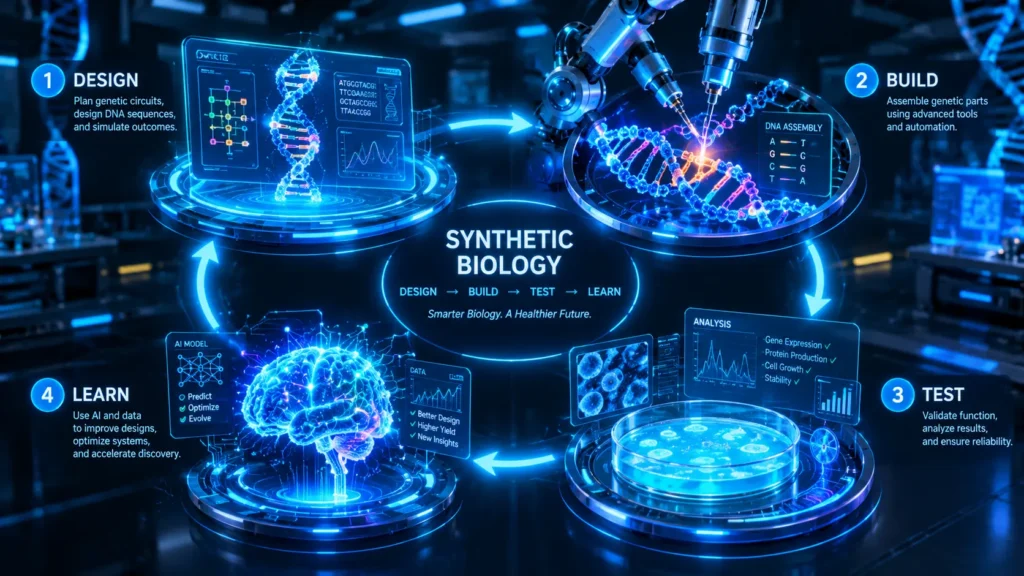 सिंथेटिक बायोलॉजी (Synthetic Biology) में डिज़ाइन, बिल्ड, टेस्ट, लर्न (DBTL) लूप की प्रक्रिया